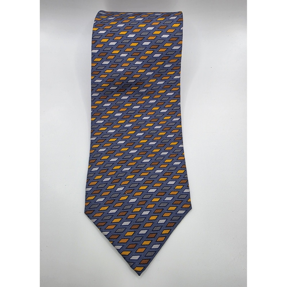 DKNY Mens‎ Blue Diamond Pattern 100% Silk Neck Tie Made in Costa Rica